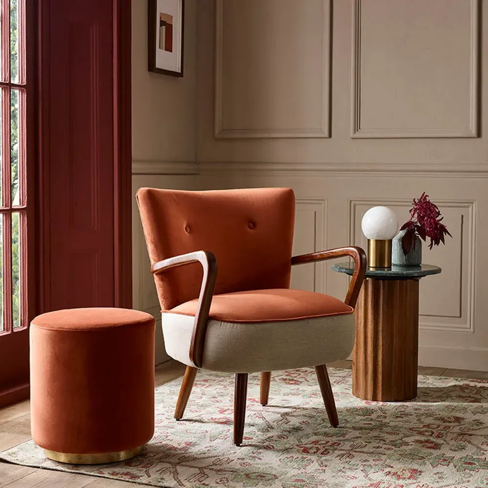 Carnaby Footstool - Rust Orange, Faux Velvet alternate view