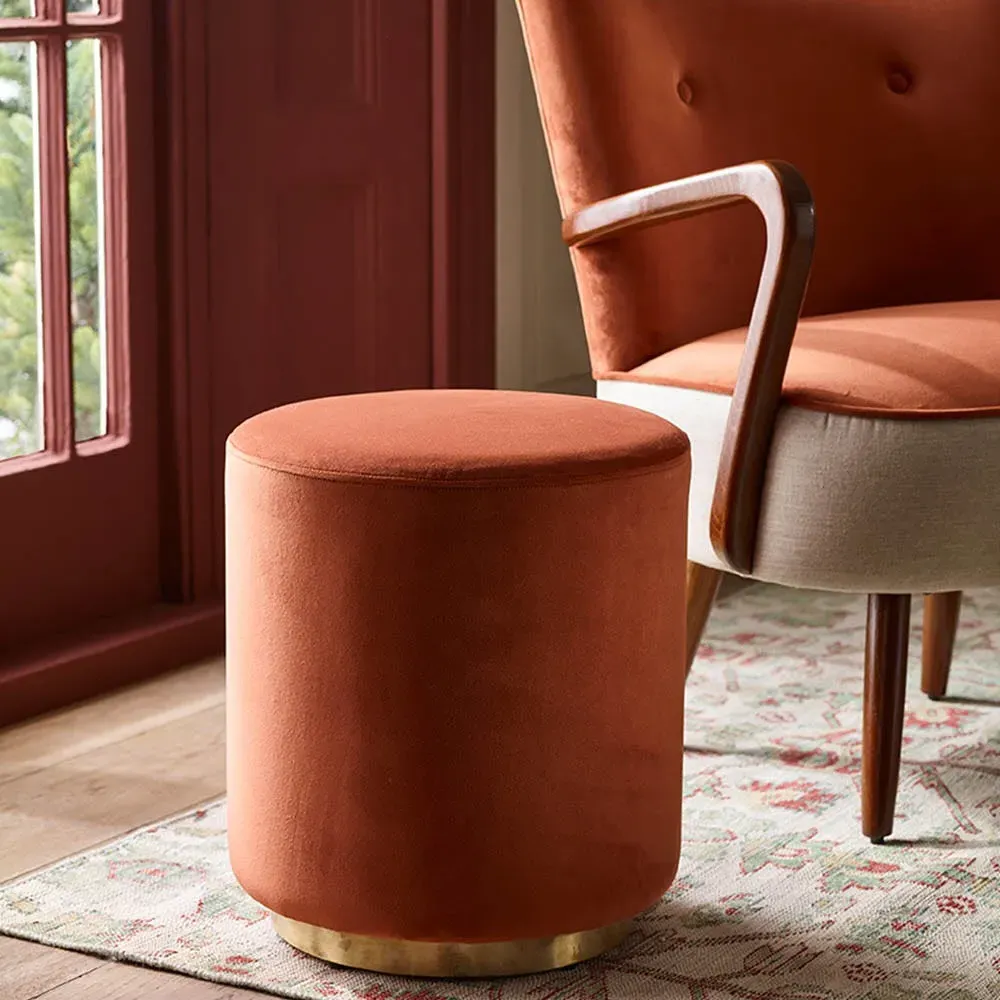 Carnaby Footstool - Rust Orange, Faux Velvet product