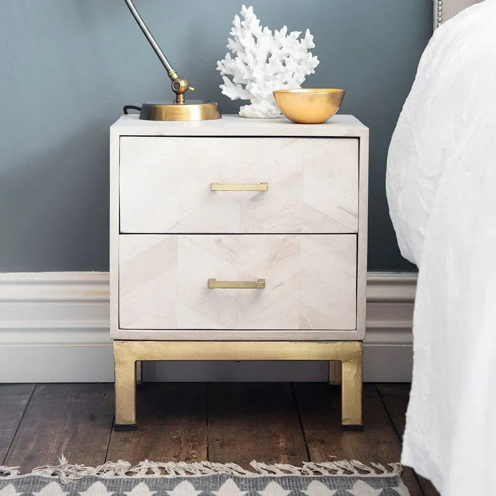 Chevron Bedside Drawers - Whitewash, Mango Wood image