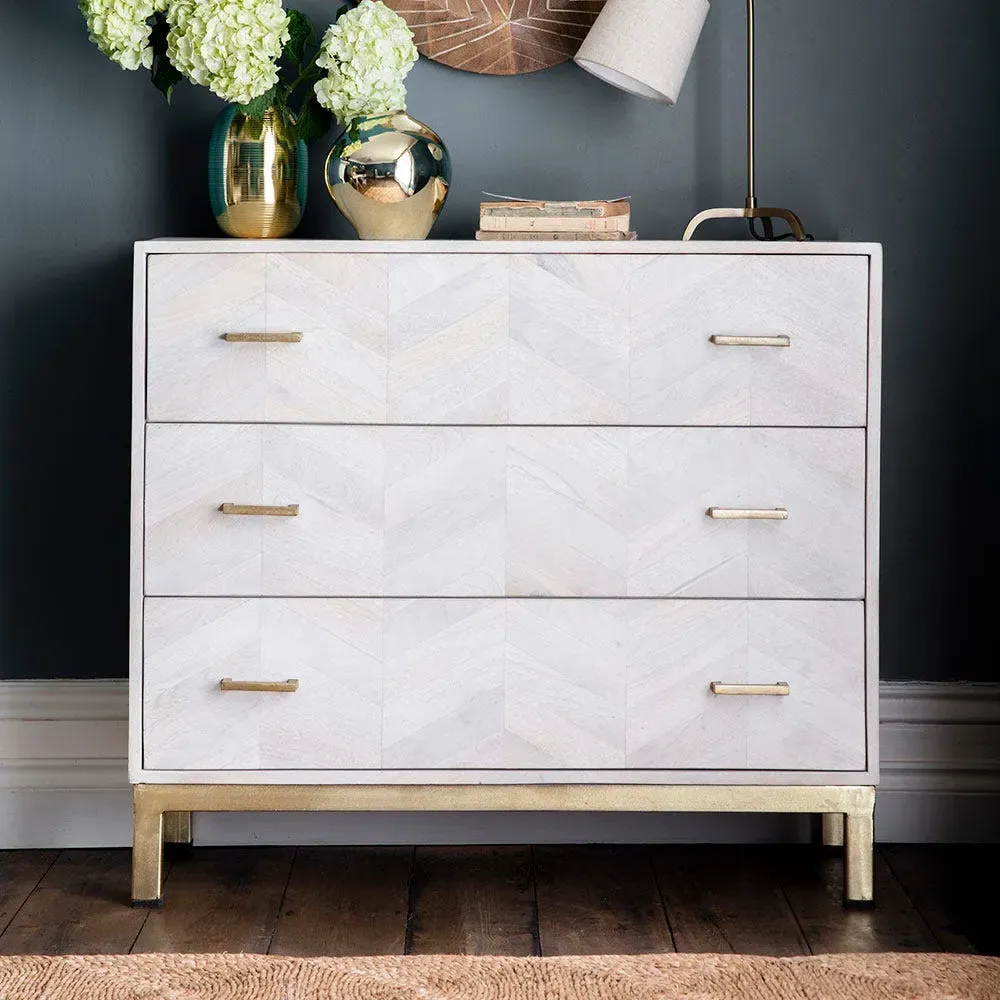 Chevron Chest of Drawers - Whitewash, Mango Wood image