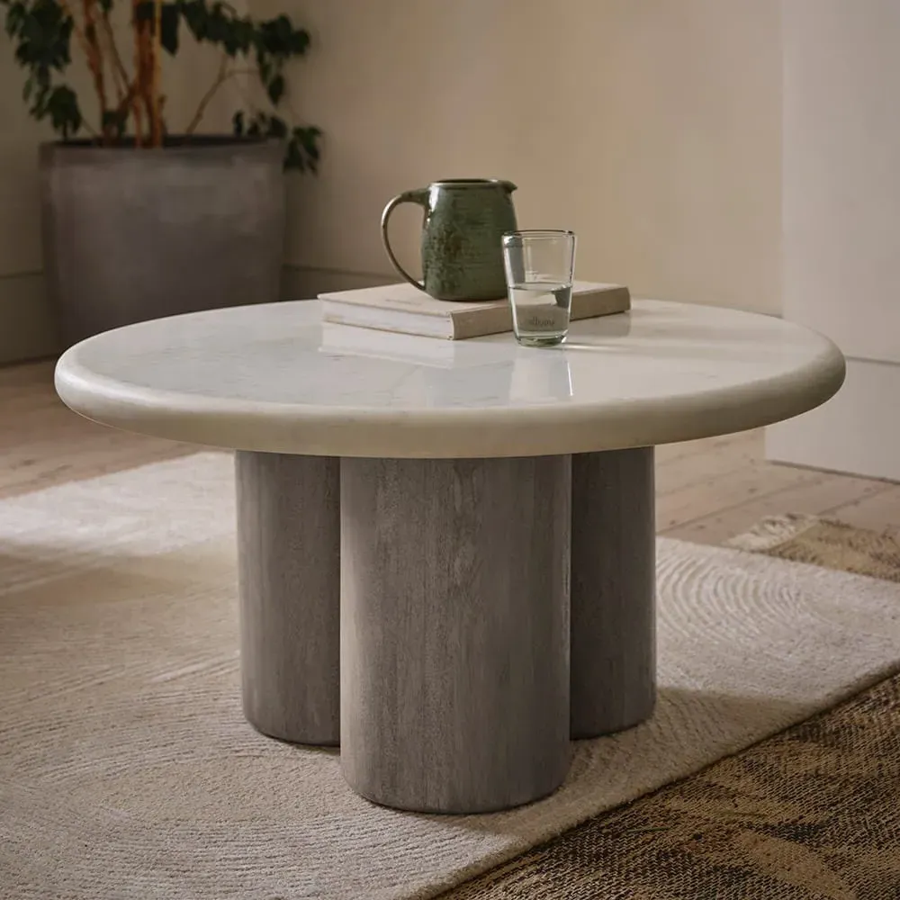 Column Coffee Table - White, Marble