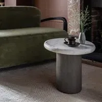 Column Side Table - White Marble, Wood