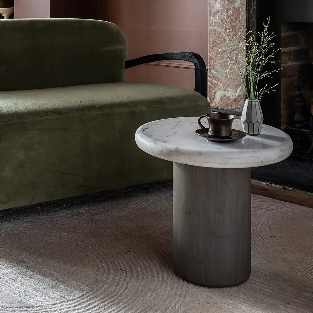 Column Side Table - White Marble, Wood image