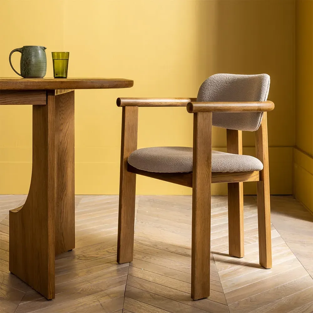Cora Oak Dining Chair - Neutral, Boucle image