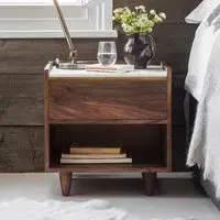Deco Marble Bedside Table - White, Rosewood