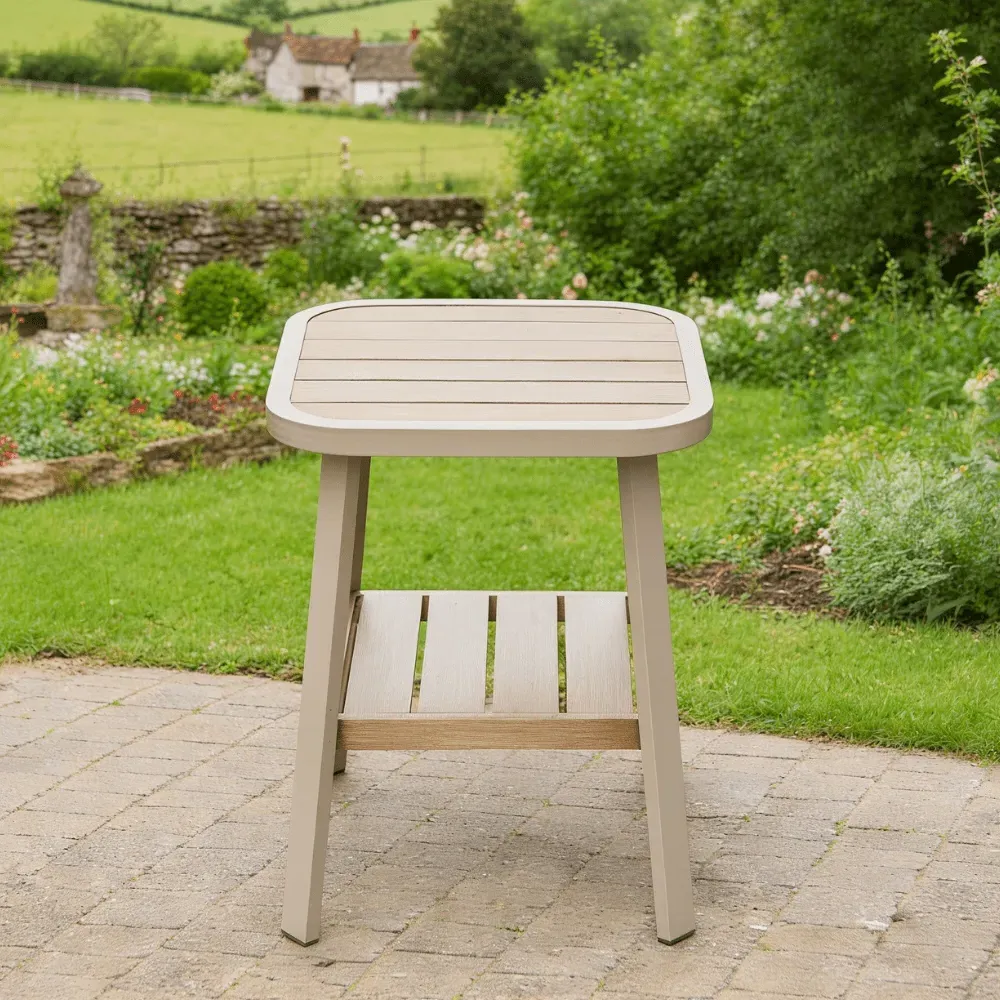Emilia Outdoor Side Table with Shelf - Taupe, Aluminium product