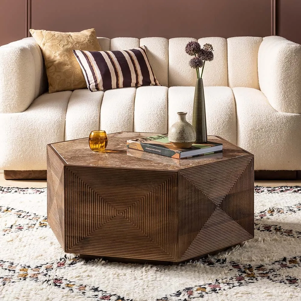 Emperor Hexagonal Coffee Table - Brown, Marble image