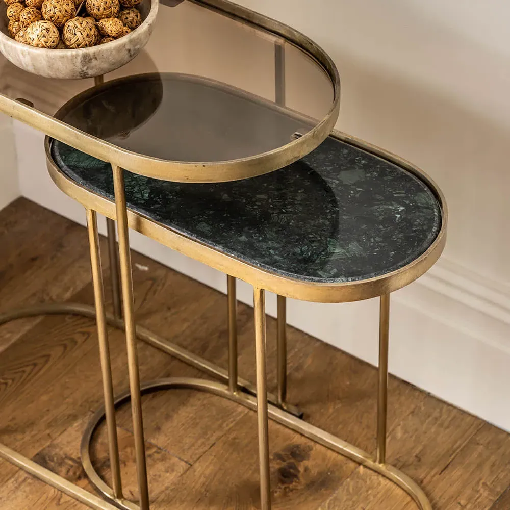 Estrella Nesting Tables - Green Marble, Smoke Glass