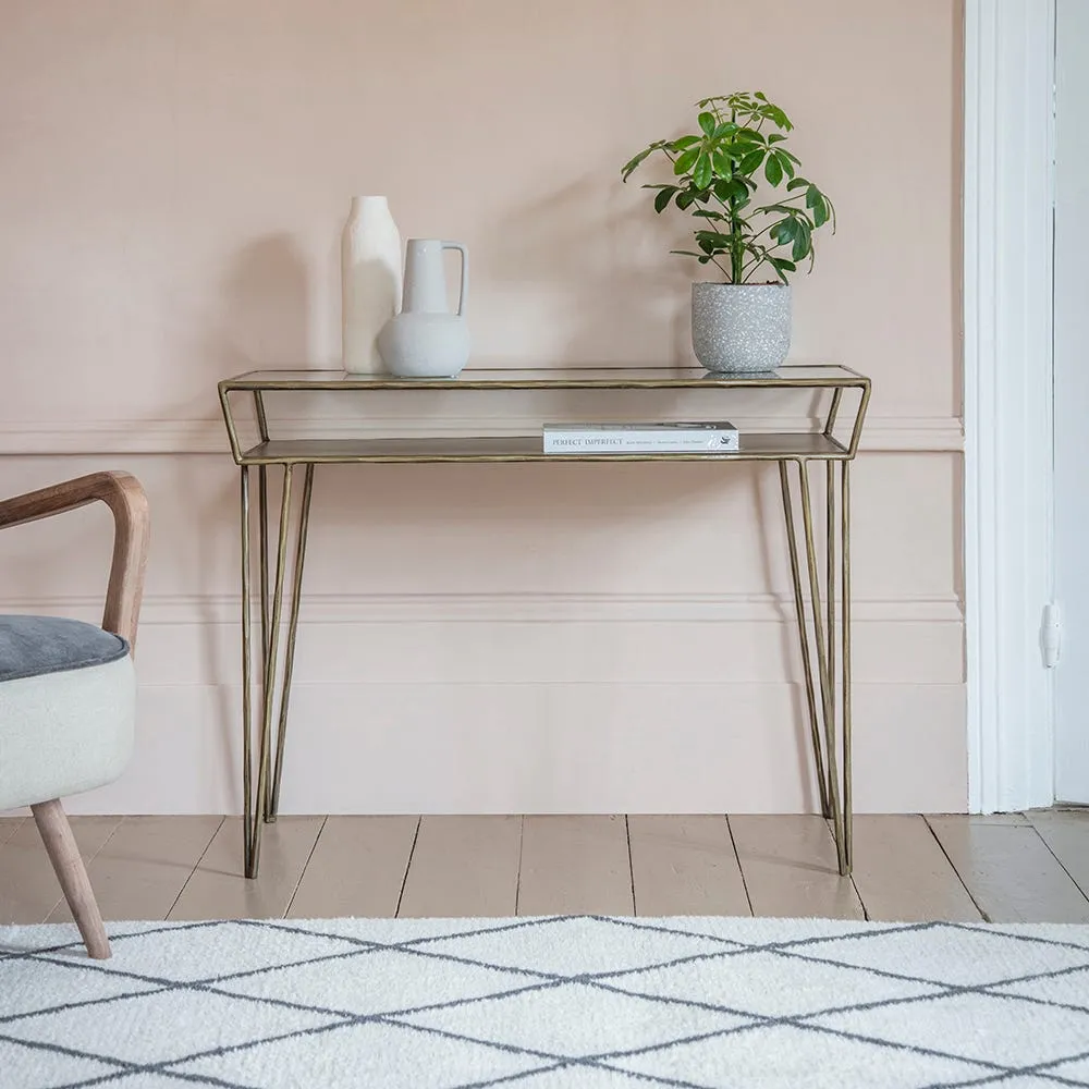 Etched Console Table with Storage Shelf - Yellow, Iron product
