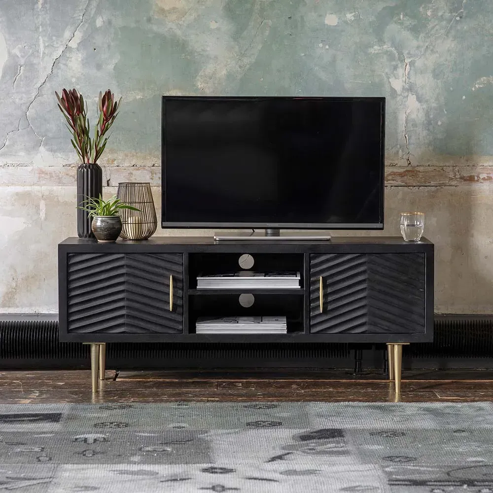 Fandango Media Unit with Storage - Black, Mango Wood image