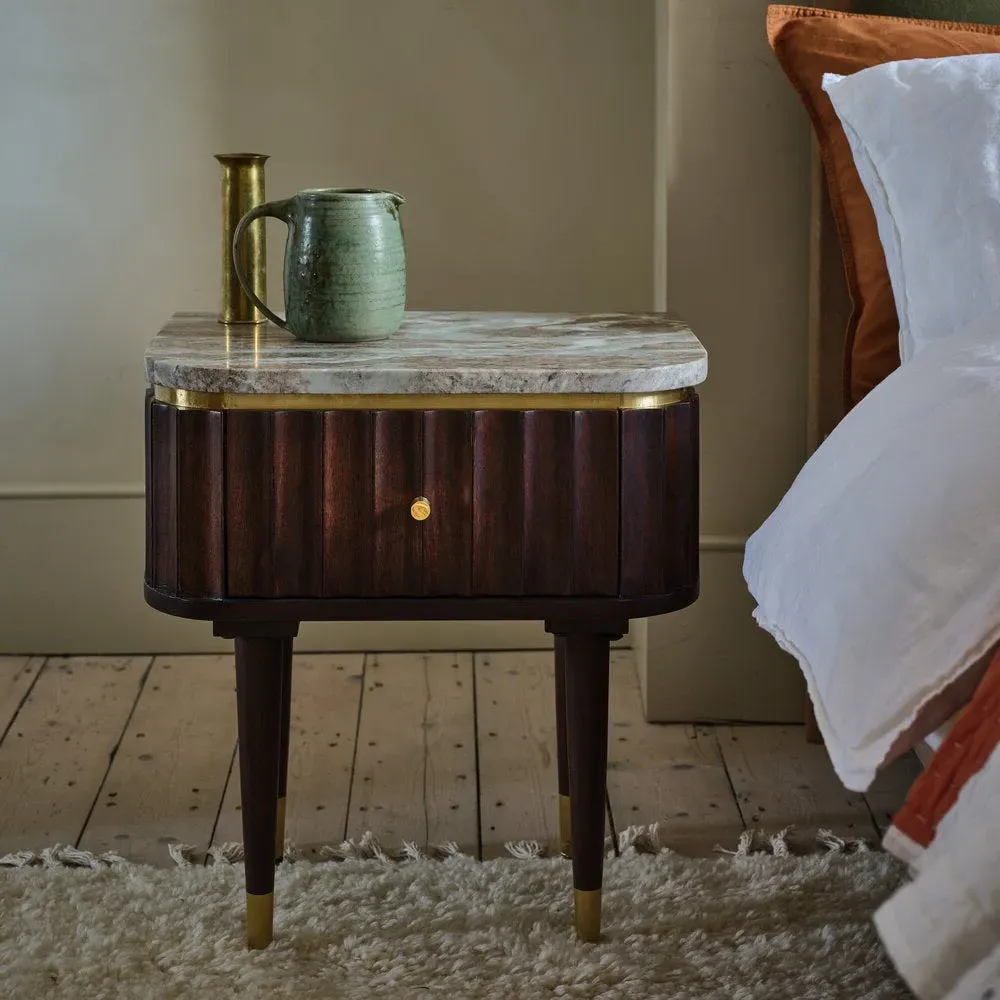 Flute Bedside Table - Dark Wood, Marble image