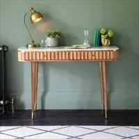 Flute Console Desk - Acacia, Marble