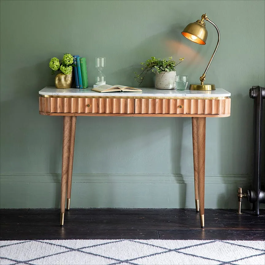 Flute Console Desk - Acacia, Marble image