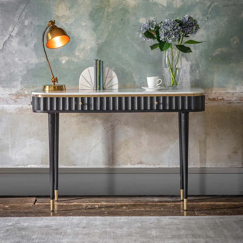 Flute Console Desk - Black, Marble