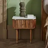 Flute Marble Bedside Drawer - Acacia, Marble