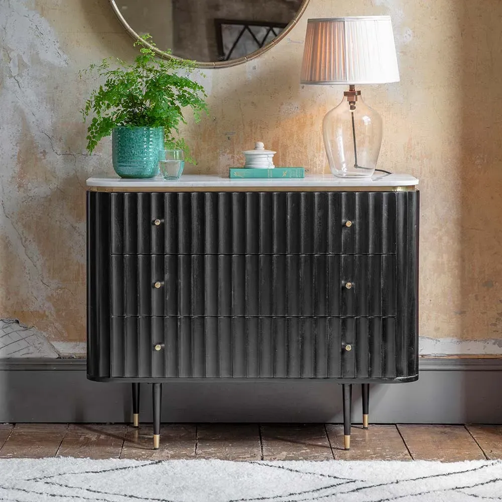 Flute Marble Chest of Drawers - Black, Marble