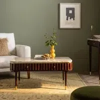 Flute Marble Coffee Table with Storage - Grey, Solid Wood