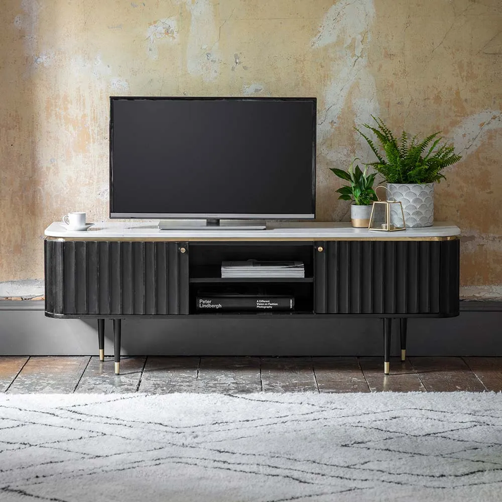 Flute Marble Media Unit - Black, Marble
