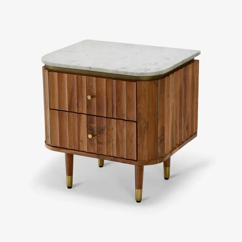 Flute Two Drawer Bedside Table - White, Marble alternate view