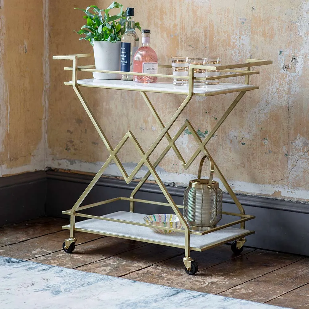 Fontaine Drinks Trolley - White Marble, Brass image