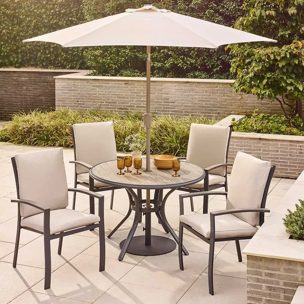 Gabriela 4-Seat Dining Set with Parasol - Stone