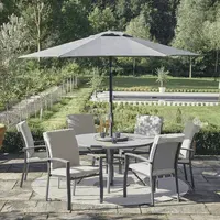 Gabriela 6 Seat Dining Set with Lazy Susan and Parasol