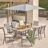 Gabriela 8-Seat Dining Set with Parasol - Stone