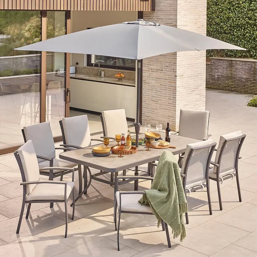 Gabriela 8-Seat Dining Set with Parasol - Stone