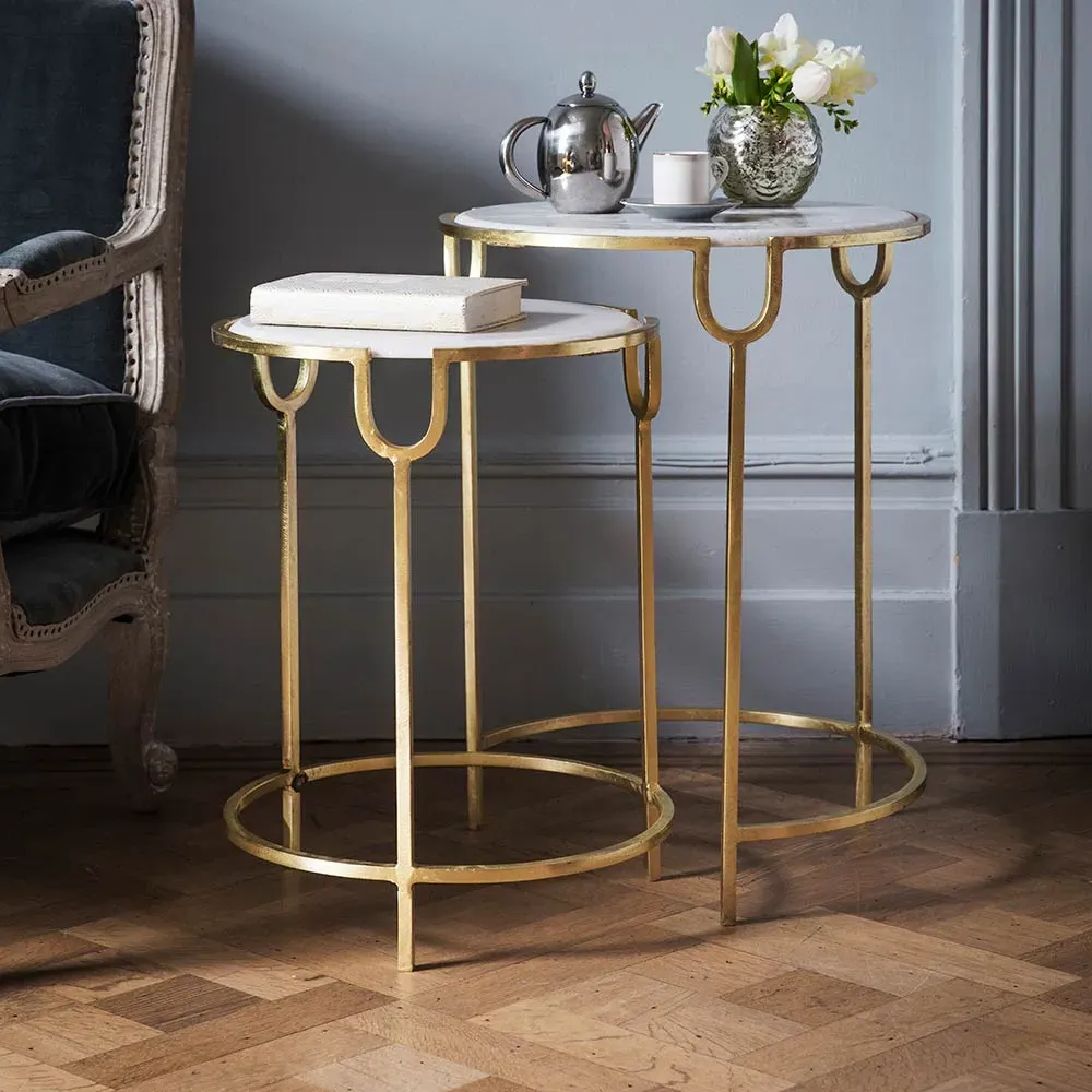 Gatsby Nesting Side Tables - Marble, Brass