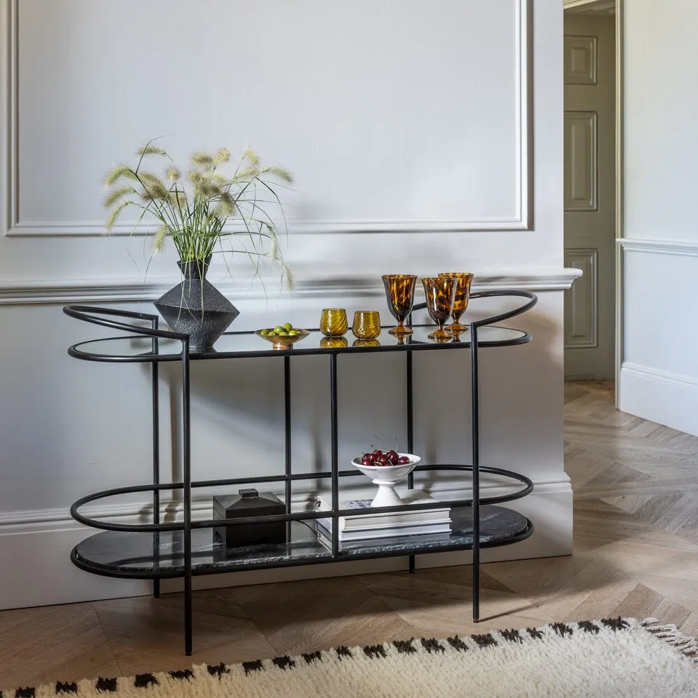 Harper Oval Console Table - Black, Marble image