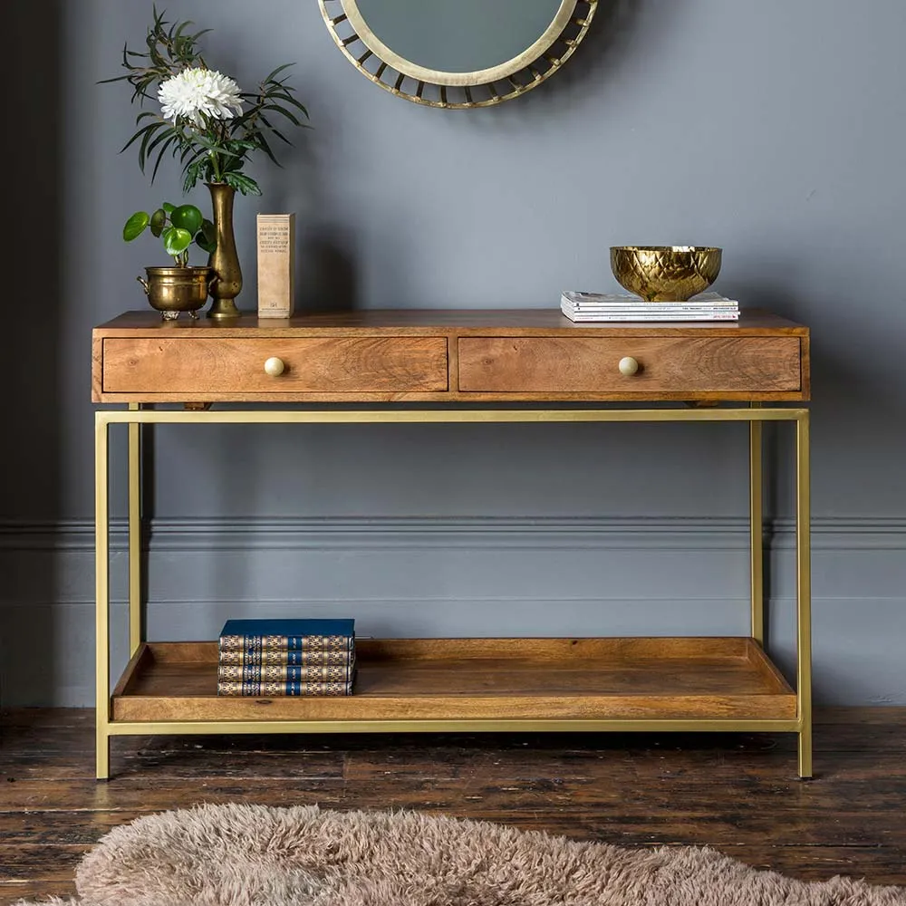 Henley Console Table with Drawers - Mango Wood, Brass