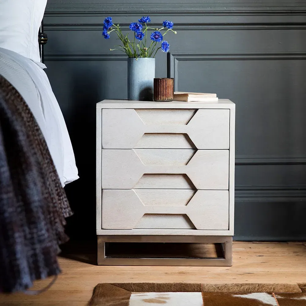Hex Bedside Drawers - White Wash, Mango Wood image