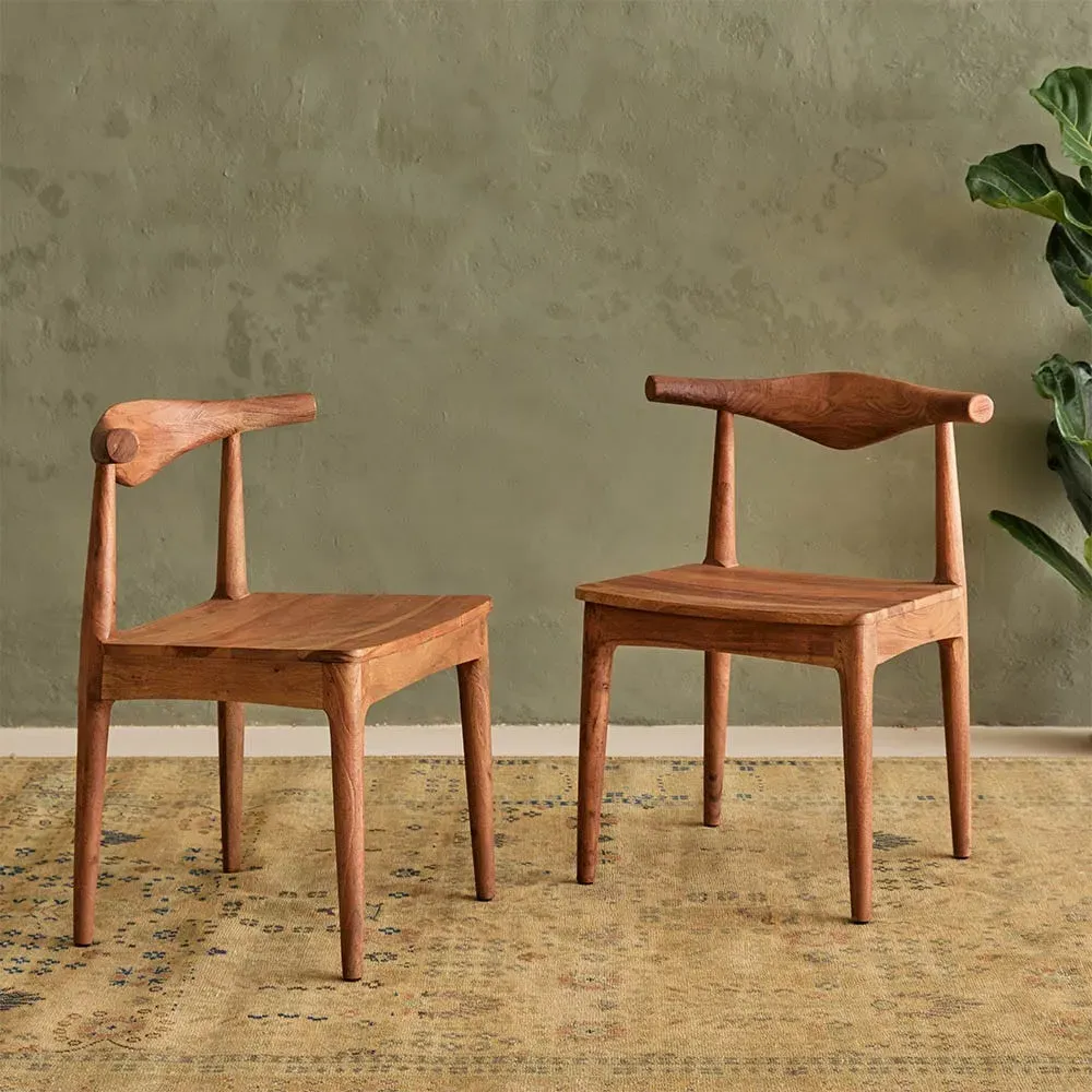 Hiro Dining Chairs Pair - Natural, Acacia Wood