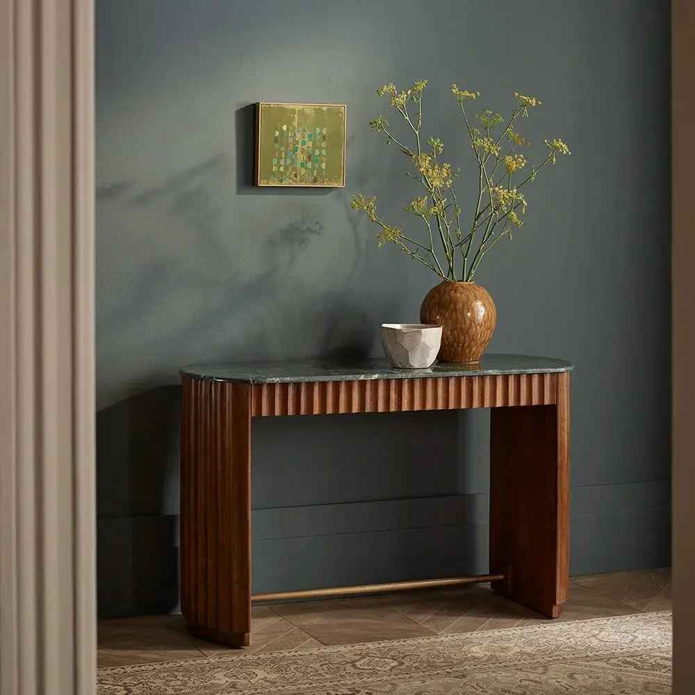 Jude Fluted Console Table with Drawers - Green, Marble image