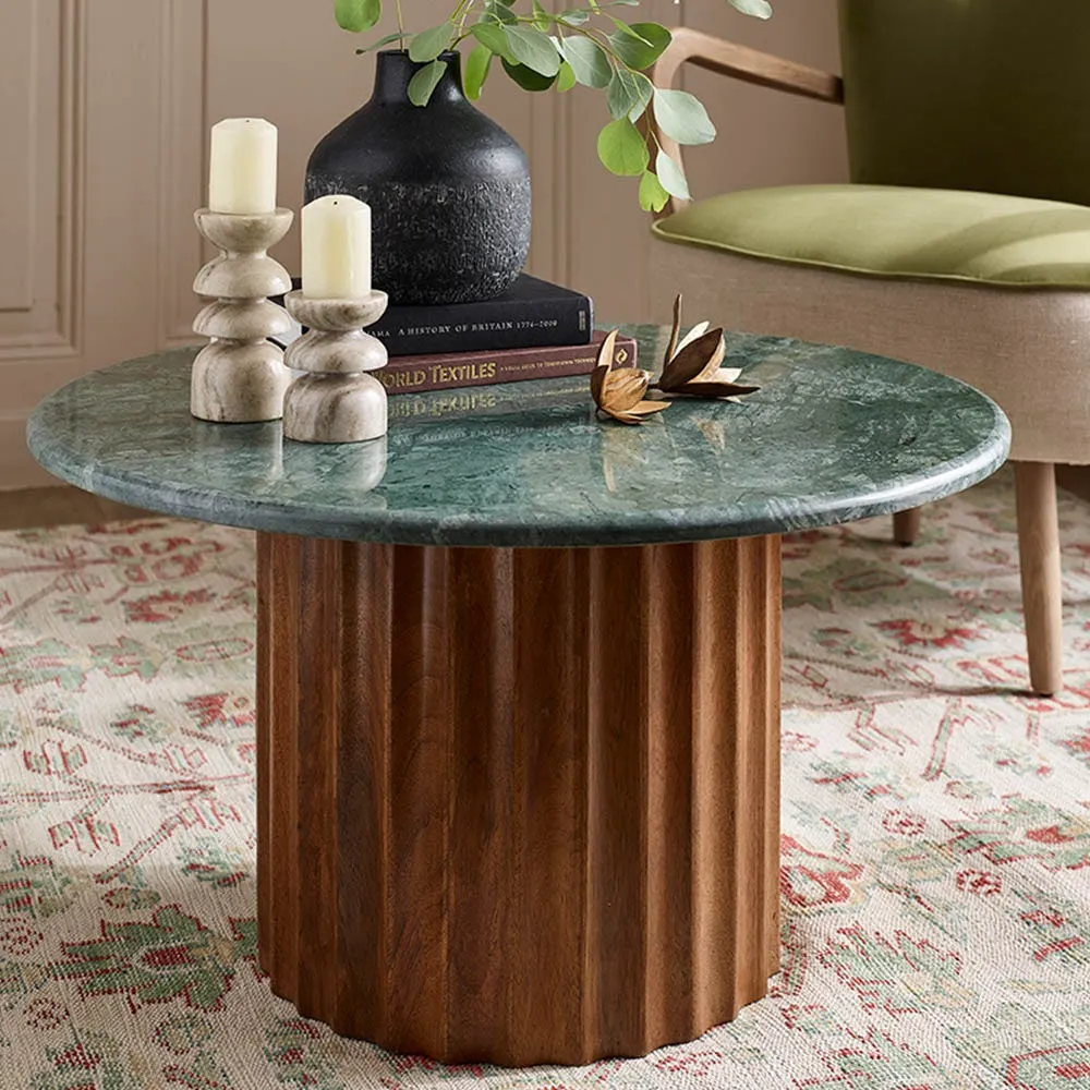 Jude Fluted Round Coffee Table - Green, Marble product