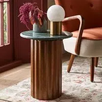 Jude Fluted Round Side Table - Green Marble, Mango Wood