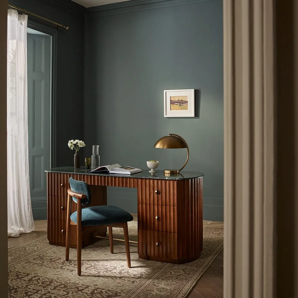 Jude Large Fluted Marble Desk - Green, Mango Wood