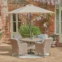 Karla 4-Seat Rattan Dining Set with Parasol - Sand