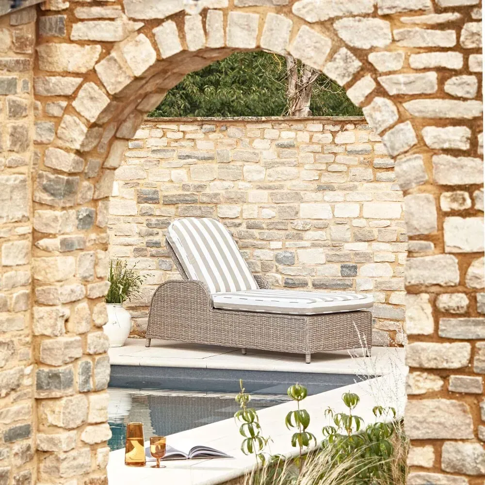 Karla Rattan Sunlounger with Striped Cushion - Sand