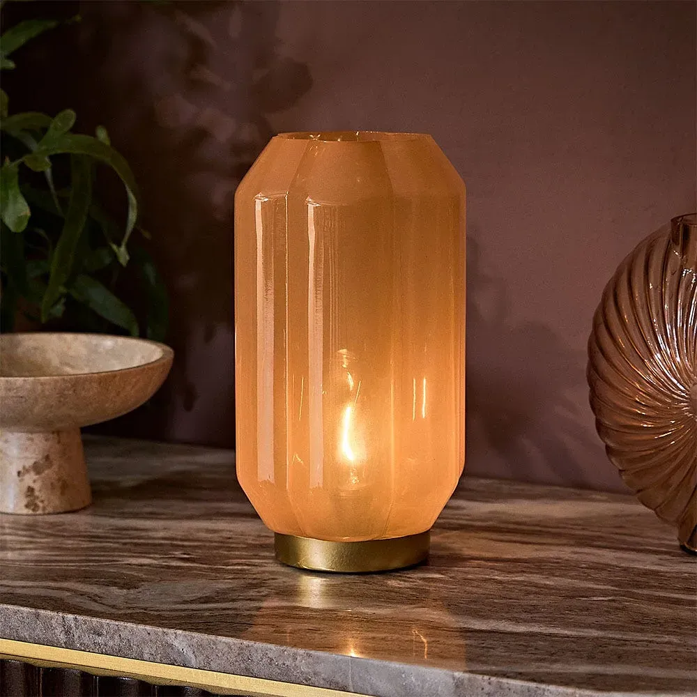 Letty Hexagonal Table Lamp - Peach, Glass