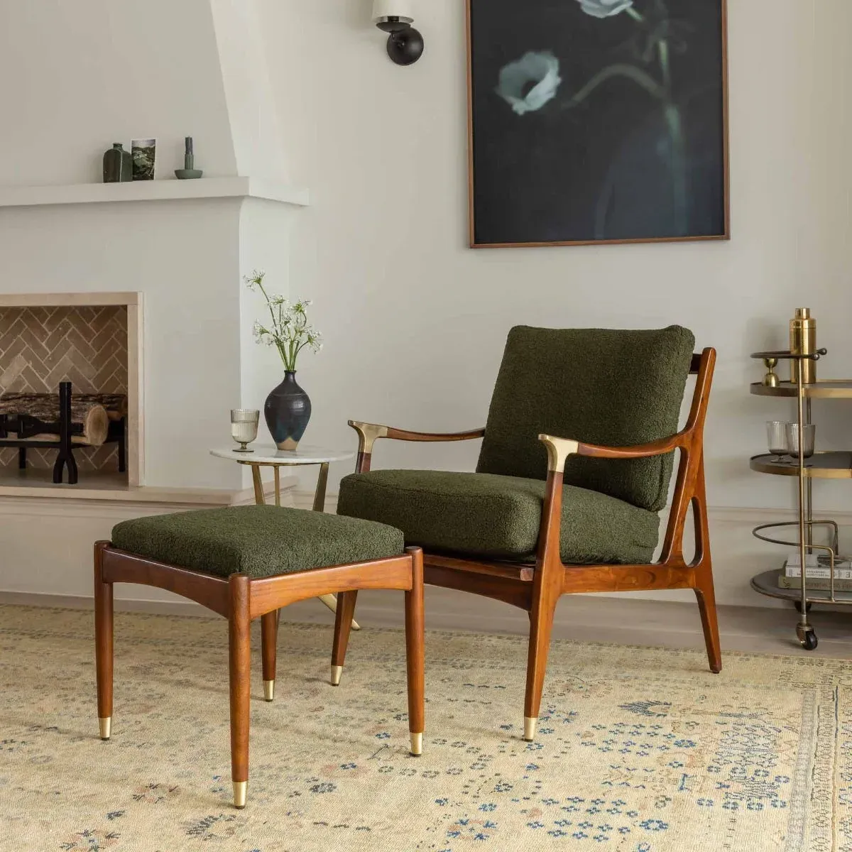 Levi Footstool - Olive Green, Boucle image