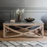 Lily Marble Top Coffee Table - Grey, Mango Wood