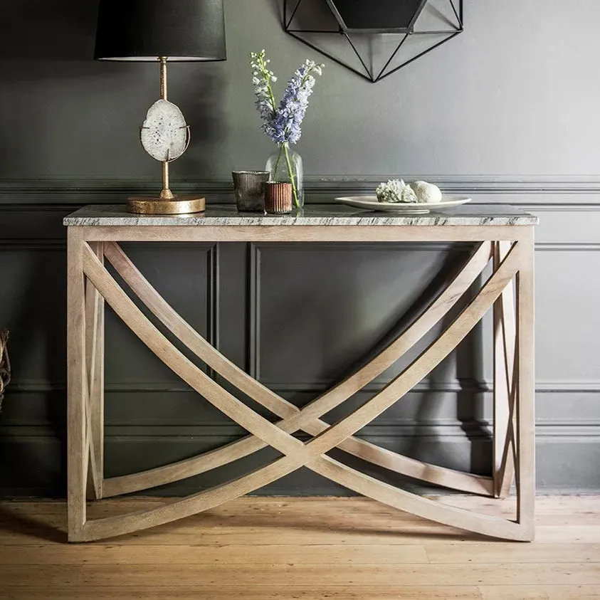 Lily Marble Top Console Table - Grey, Mango Wood