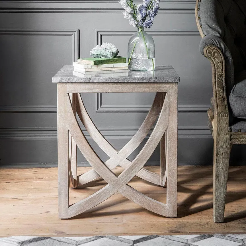 Lily Marble Top Side Table - Grey, Mango Wood image