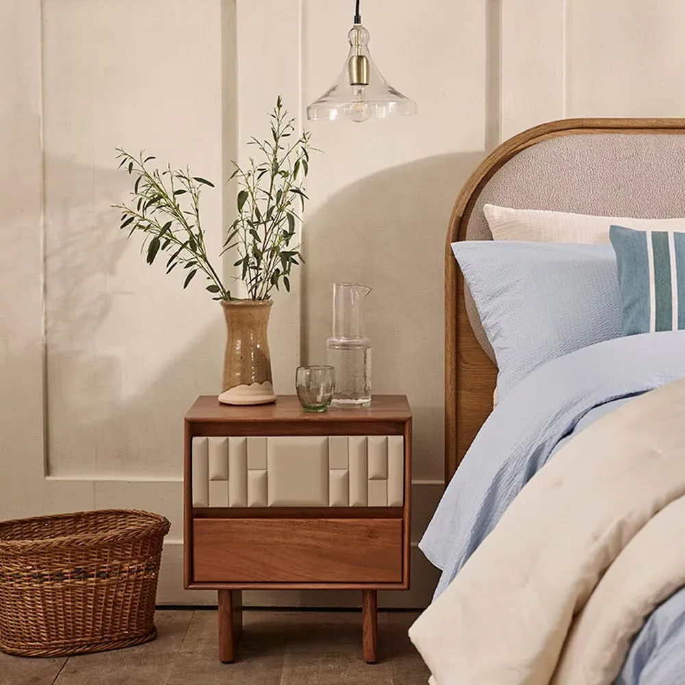 Lisbon Bedside Table with 2 Drawers - Almond White, Acacia Wood alternate view