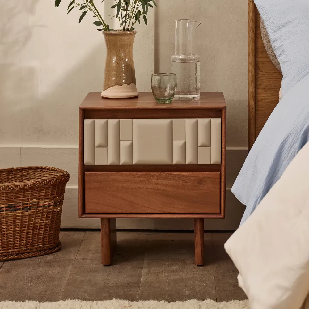 Lisbon Bedside Table with 2 Drawers - Almond White, Acacia Wood product