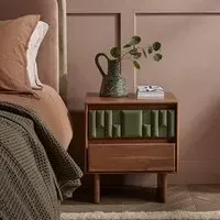 Lisbon Bedside Table with Drawers - Olive Green, Acacia Wood