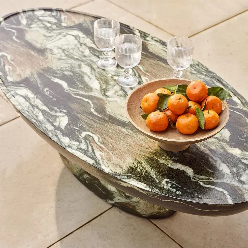 Lucy Oval Coffee Table - Green, Marble-Effect Concrete image