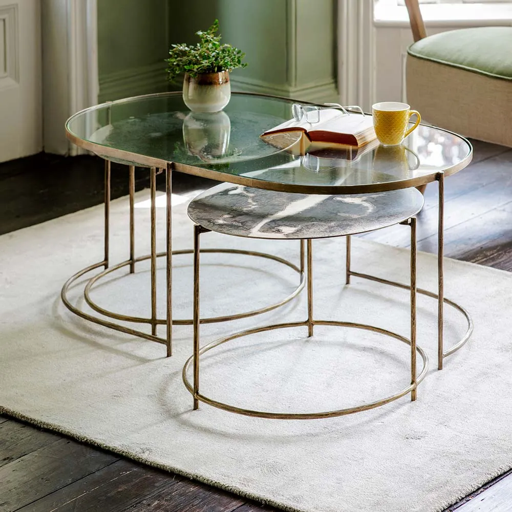 Luna Nesting Coffee Tables - Antique Brass, Glass image