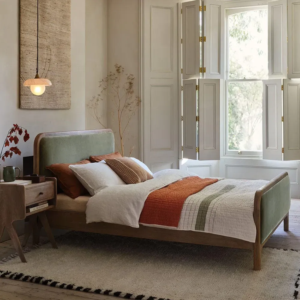 Mabel King Size Bed Frame - Olive Green, Mango Wood